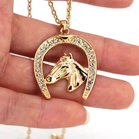 hzew hot sale horseshoe crystal and horse gold color pendant necklace horse gift