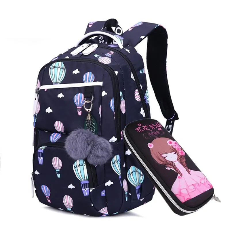 black with ballon Детские школьные сумки OKKID для девочек, русский рюкзак для начальной школы, милый розовый рюкзак с цветочным принтом, школьный рюкзак для девочек, сумка для книг - Цвет: black with ballon