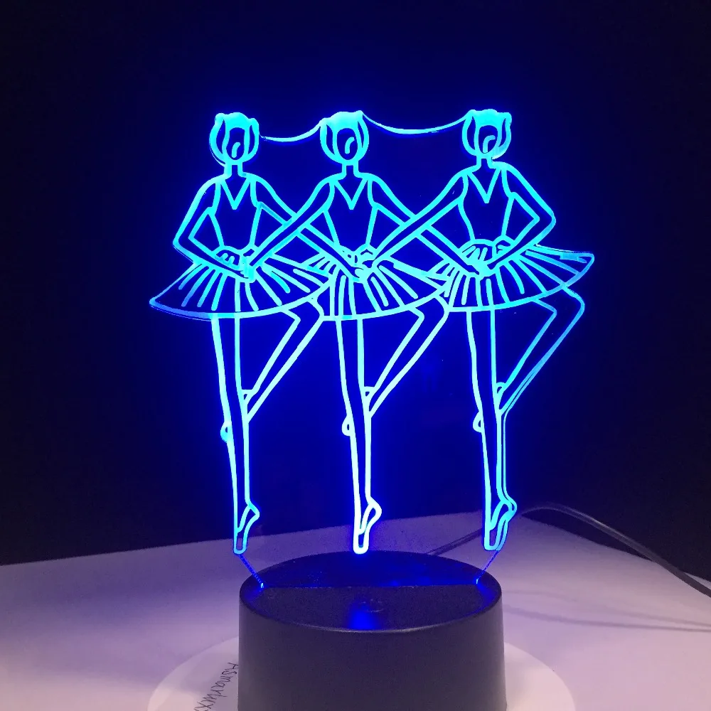 3D иллюзия Лампа три балетные колготки для танцев девочек светодиодный USB ночные