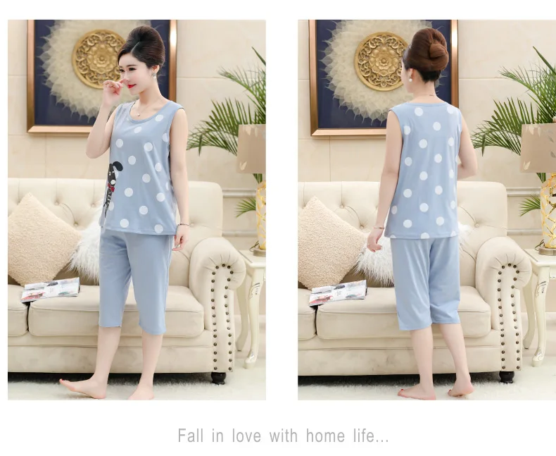 Хлопковый жилет укороченные брюки pijama для женщин Летний принт кружево дамы повседневный комплект с круглым вырезом shortless женский домашний костюм плюс размеры 4XL