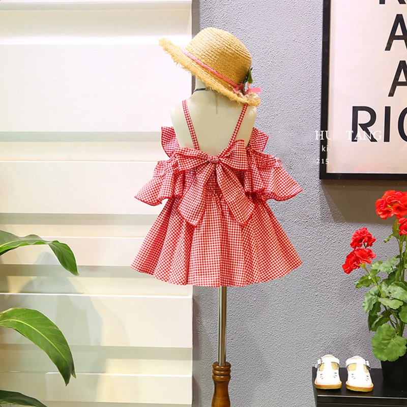 Uninice 2017 летние девочки платья оборками рукавом девочек одежда красный плед полая