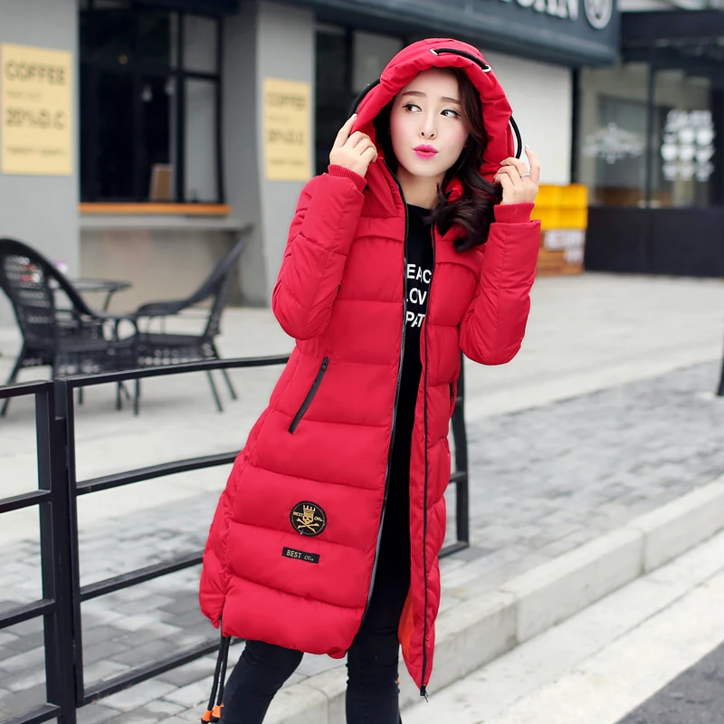 Женская длинная парка с капюшоном модель WUJ0487 в европейском стиле хлопковой