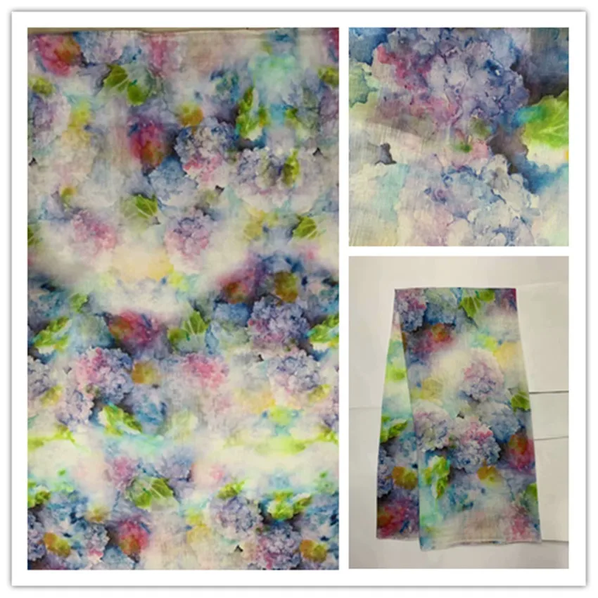 

140cm Pink color printed flowers silk fabrics mulberry silk chiffon fabric textile for girls summer dress clothing carf 6M/M Y06