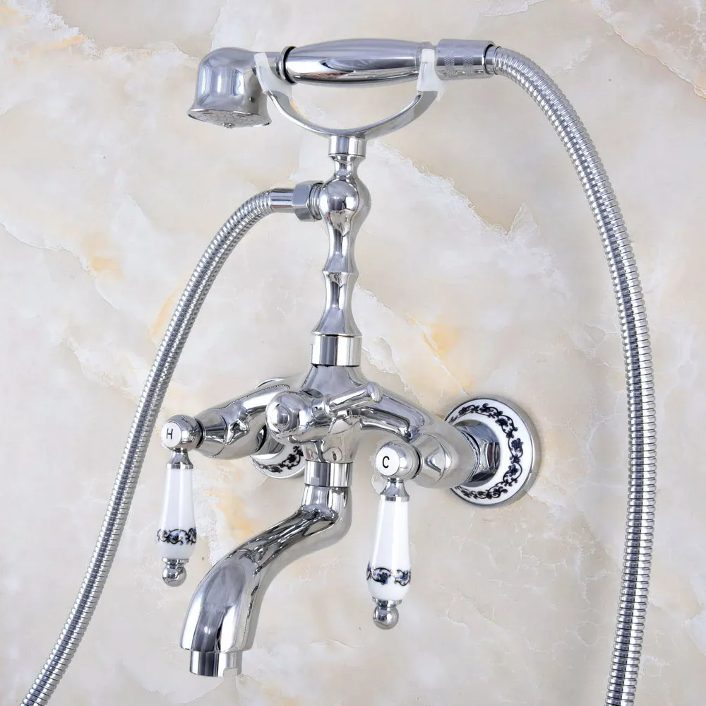 Полированная хромированная латунь с двойными керамическими ручками настенный