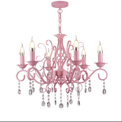 Pink 6 lights Люстра Спальня Европейский стиль принцесса номер розовые теплая одежда для девочек комната брак лампа корейский пасторальный Кристалл Свеча лампа люстра Интерьер двухкомнатной квартиры Подвесная люстра - Цвет абажура: Pink 6 lights