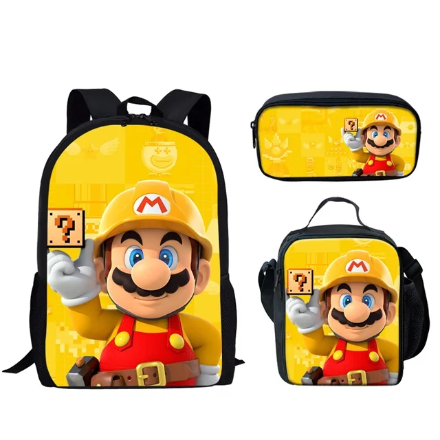 HMC1444CGK INSTANTARTS Super Mario Bros Backpack for Kid Girl Boy Cartoon Anime Schoolbag 3pcs Set School Backpack Escolar Infant Kids Bag - Цвет: HMC1444CGK