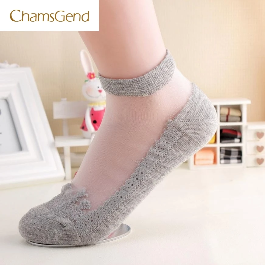 Женские ультратонкие прозрачные носки с кристаллами и кружевом эластичные