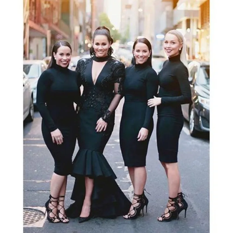 New 2017 Style Saudi Arabia Mermaid Prom Dresses High Neck Long Sleeve Party Dress Appliques Evening Robe de soiree longue | Свадьбы и