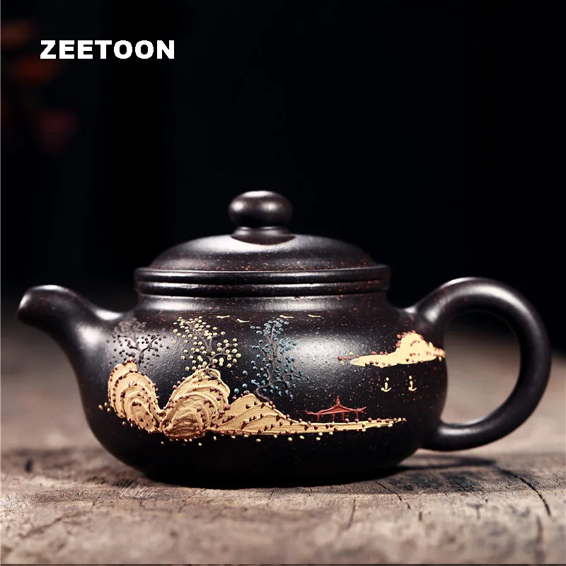 200cc Authentic Yixing Teapot Master Handmade Chinese Health Purple Clay Fang Gu Pot Landscape Antique Tea Set Zisha | Дом и сад