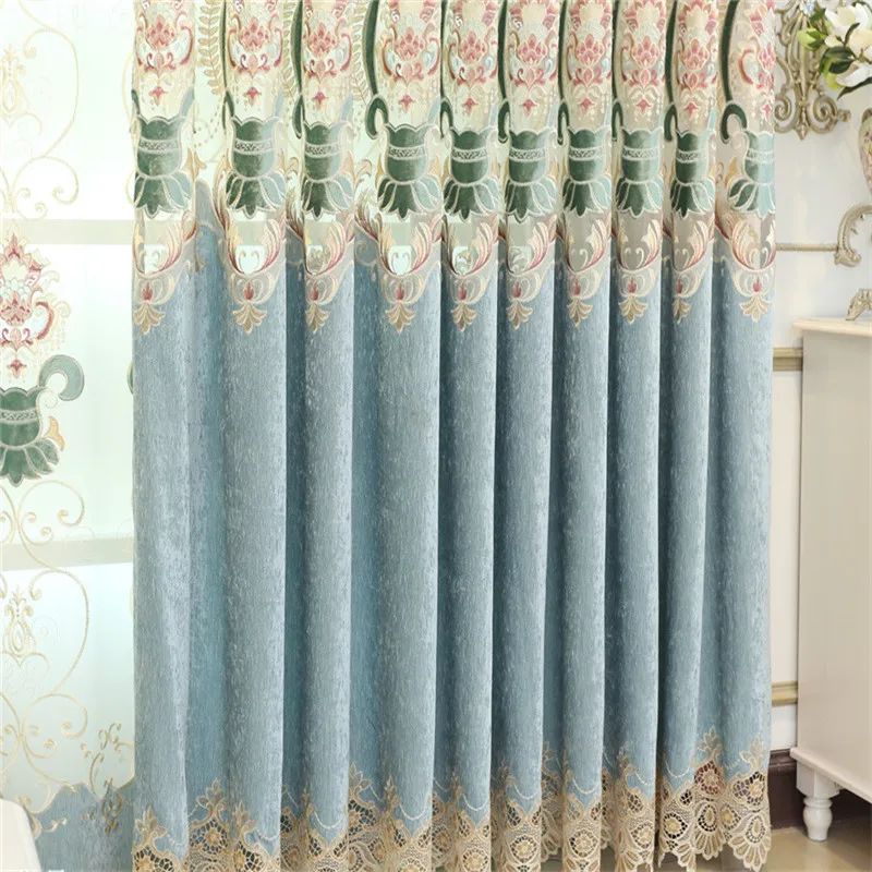 2019 new Blue luxury water-soluble embroidery European shade curtains for living room royal classic high-end bedroom | Дом и сад