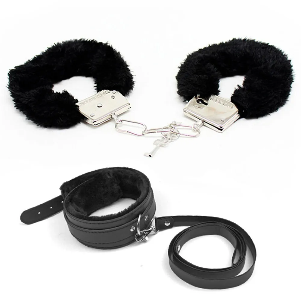 SM Связывание комплект наручники металлический плюшевый воротник эротический