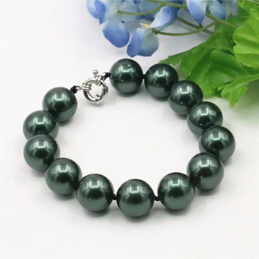 Большой 14 мм армейский зеленый морской ракушка жемчужный браслет бусы Женские