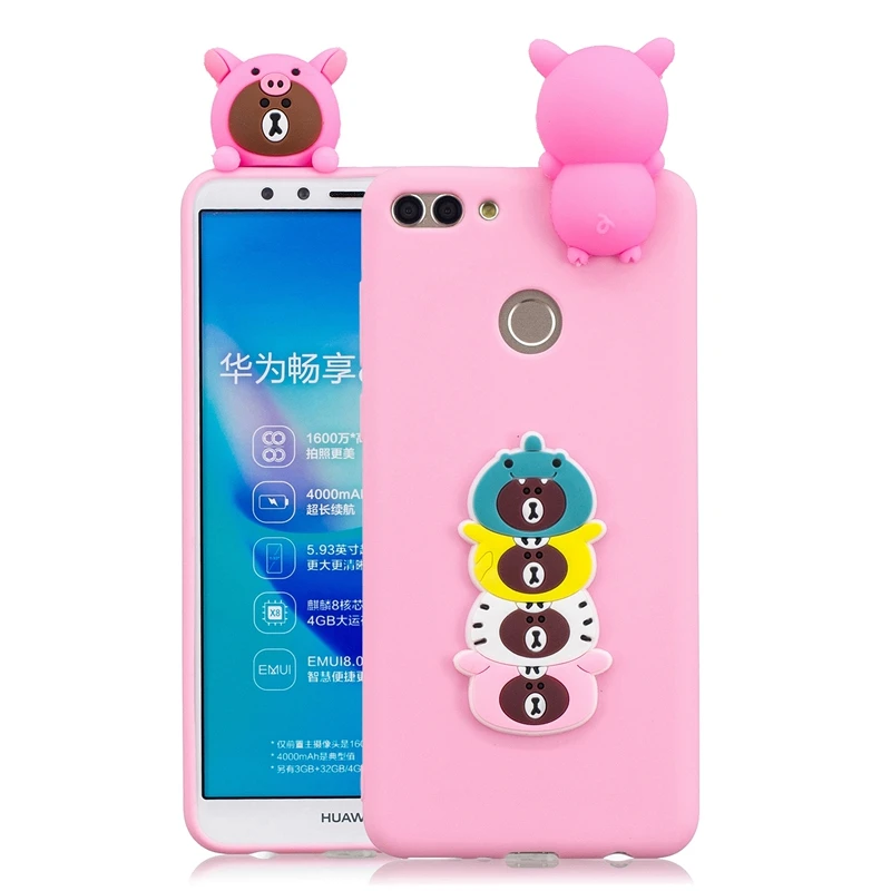 3D Cartoon Unicorn Case For Huawei Y9 2019 2018 Cute Toys Silicone Phone Bumper Soft TPU Cover |