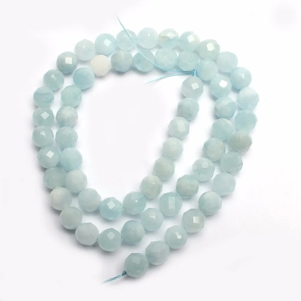 Круглые незакрепленные аквамариновые бусины с натуральным алмазным покрытием