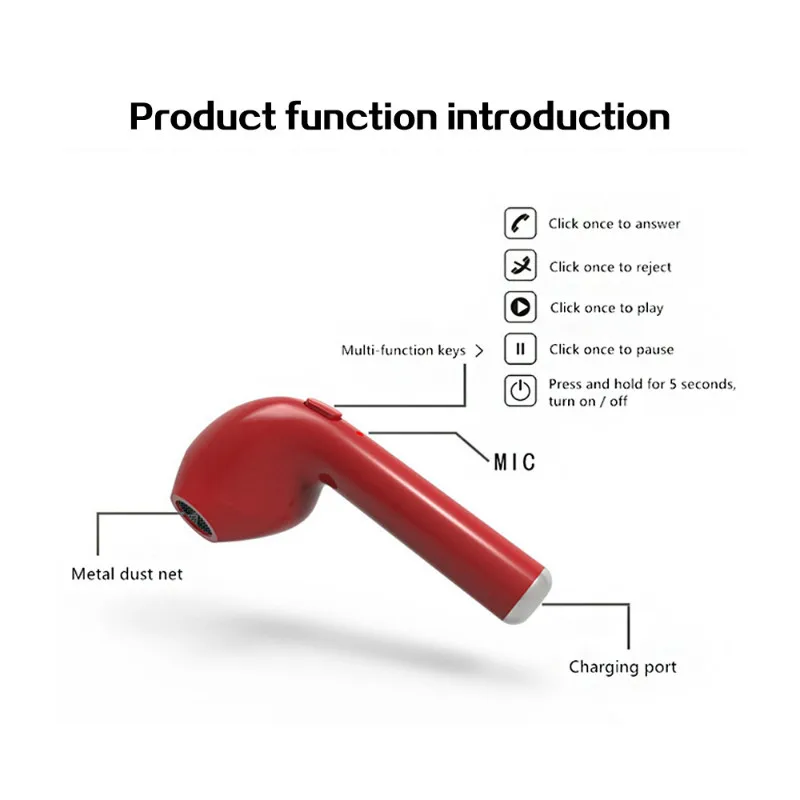 RBAYSALE Bluetooth I7 Беспроводные наушники с одним ПК стерео звук микрофоном Handfree Call