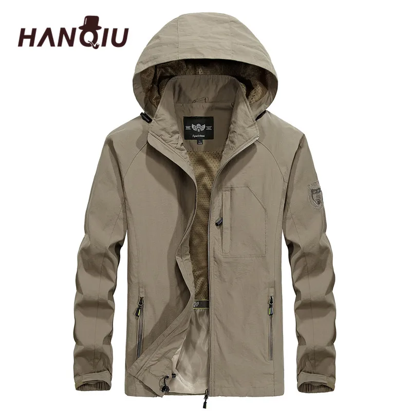 

HANQIU Brand Waterproof Jacket Men Loose Hooded Windproof Solid Coat Male Outwear Tactical Jacket