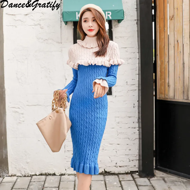 Женское платье свитер для рождественской вечеринки 2018 Осень Зима с длинным