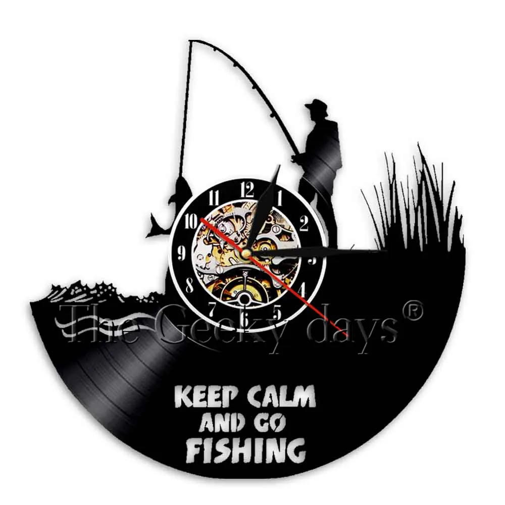 Go Fishing Виниловая пластинка настенные часы современный дизайн настенное Искусство Декор часы сохраняйте спокойствие и ходите Рыбалка часы подарок для рыбаков - Цвет: Without LED Light