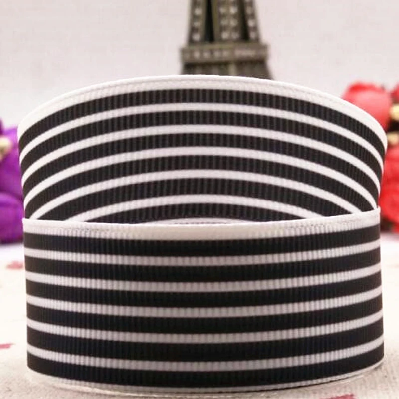 Лента в черно белую полоску 25 мм 10 ярдов|ribbon diy|printed ribbongrosgrain ribbon |