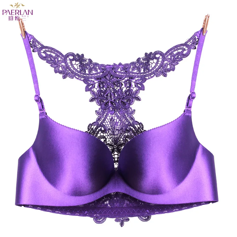 Purple PAERLAN Блестящий бюстгальтер Бесшовный рукав собранное нижнее белье с открытой спиной кружево сексуальное очаровательное дамское бельё Женская поддержка - Цвет: Purple
