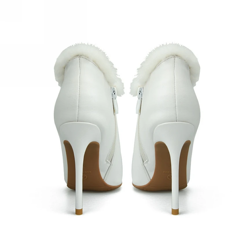 Женские ботинки на высоком каблуке теплые с острым носком меху для осени и зимы