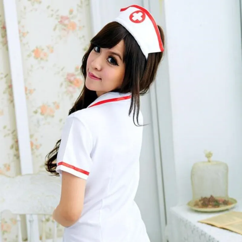 Женское сексуальное белье для ролевых игр - эротический костюм медсестры с глубоким V-образным платьем.