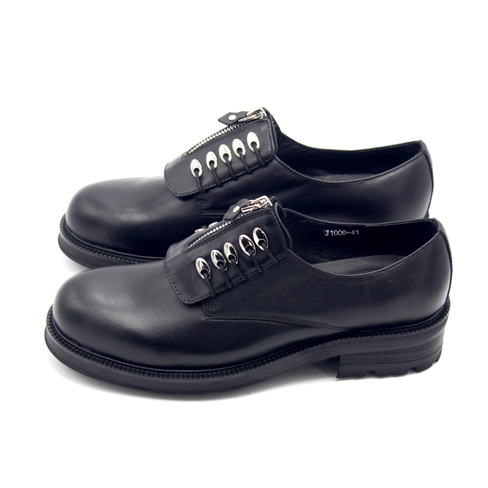 Новинка 2018 черные кожаные туфли мужские винтажные на молнии в стиле ретро