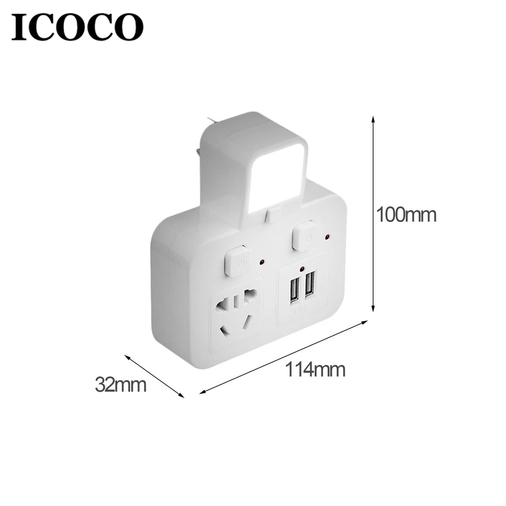 ICOCO 3в1 многофункциональная розетка-адаптер питания + USB настенная лампа ночник