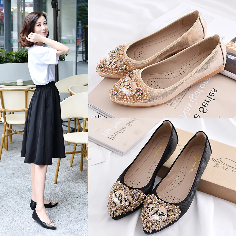 Балетки женские со стразами заостренный носок плоская подошва модные блестящие