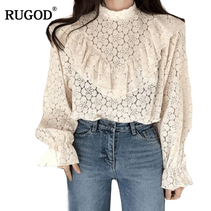 Модная бежевая женская блузка RUGOD с вырезами новые женские рубашки оборками и