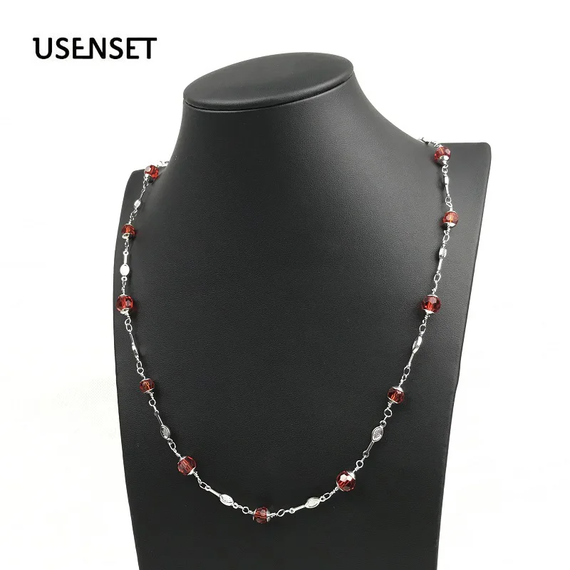USENSET новое ожерелье ручной работы Красные кристаллические очаровательные бусины