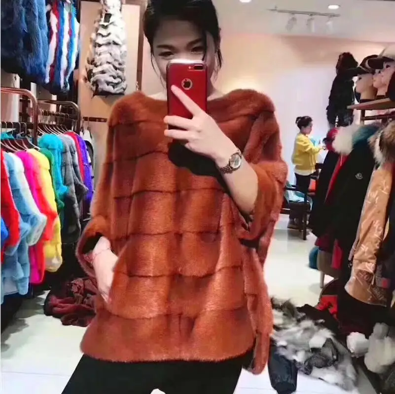 Coral color Женская шаль из натурального меха норки, куртка, куртка из натурального меха норки, благородный роскошный европейский и американский уличный стиль - Цвет: Coral color