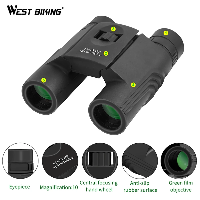 WEST BIKING бинокли 10*25 BAK4 Prism FMC зеленая пленка портативный телескоп полностью