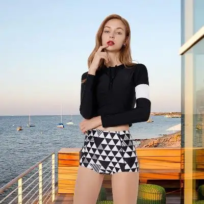 Женский купальник из двух частей летний топ с длинным рукавом в клетку