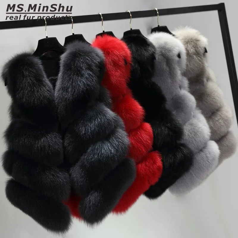MS. MinShu, натуральный Лисий мех, жилет для женщин, Роскошная Шуба из натурального Лисьего меха, женский зимний Лисий мех, жилет, теплый жилет, пальто из натурального Лисьего меха