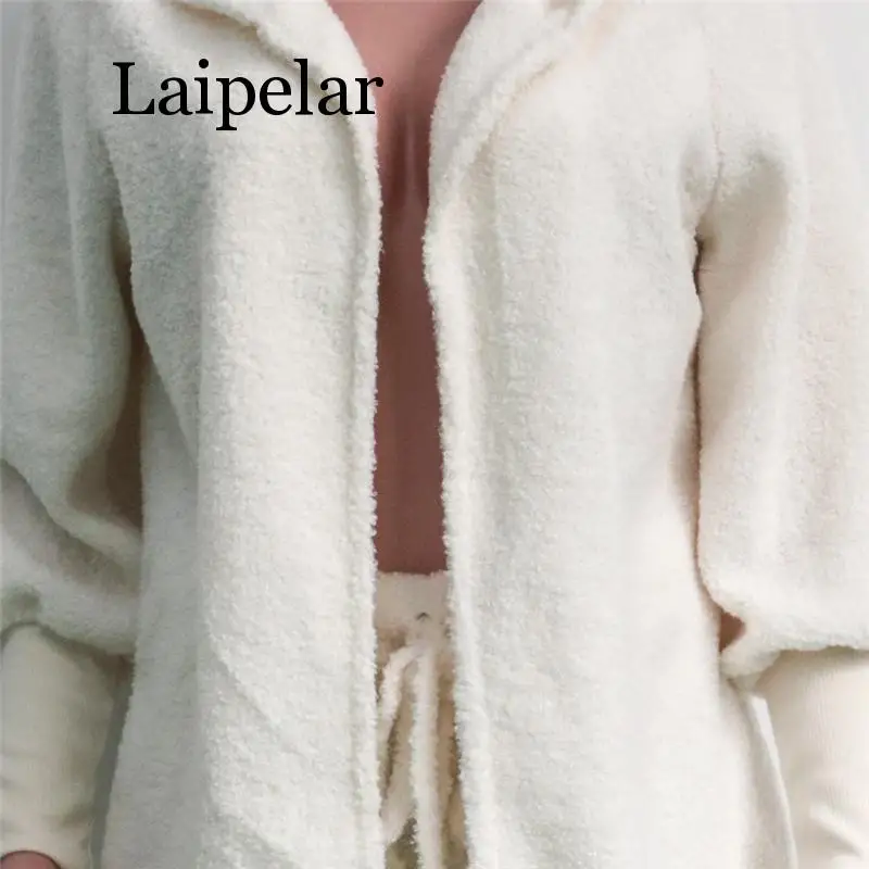 Laipelar женский флисовый плюшевый повседневный комплект из двух предметов куртка кардиган с капюшоном Осенняя зимняя верхняя одежда шорты Модная одежда