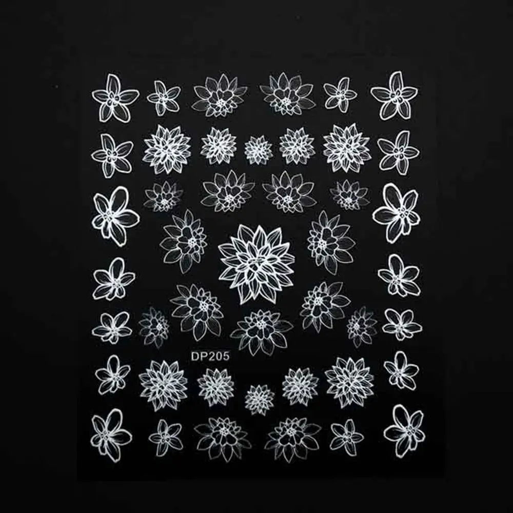 205 Белые цветы кружева стикеры 3D на ногти Nail Art украшения полоски 3D наклейки для ногтей самоклеющиеся DIY слайдер Дизайн Маникюр - Цвет: 205
