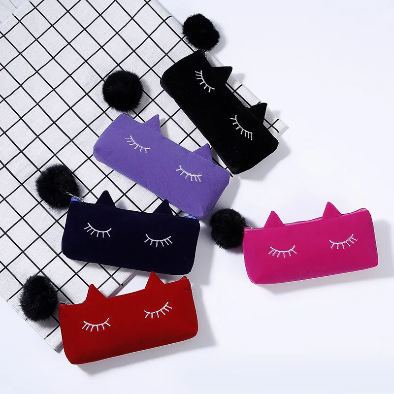 Creative Cat Plush pencil case cartoon cute bag student stationery receive Girl makeup | Канцтовары для офиса и дома