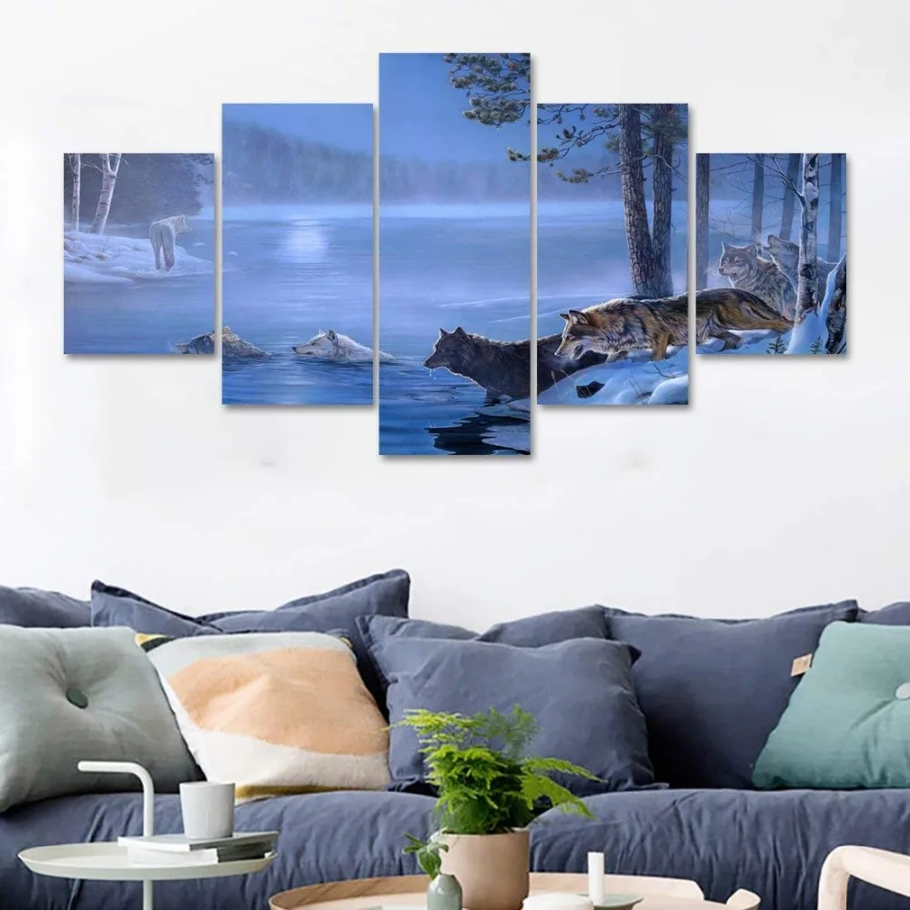 Современные на стене художественные фотографии 5 шт. лес озеро животное волк