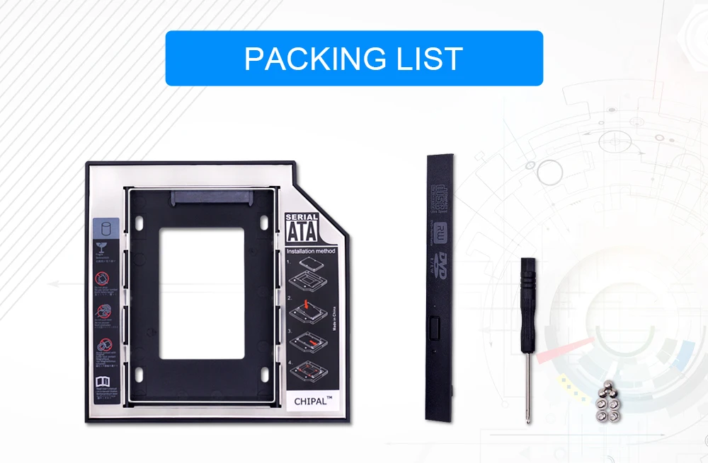 CHIPAL 10 шт Универсальный SATA 3,0 2nd HDD Caddy 12,7 мм для 2," 2 T чехол для SSD, HDD корпус со светодиодный для ноутбука ODD CD-ROM DVD-ROM