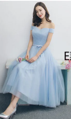 blue e Vestido De Noiva Синий bridaesmaid платья Чай-с рукавом средней длины Милая Дешевые Простой Пром Выпускной официальная Вечеринка платье - Цвет: blue e