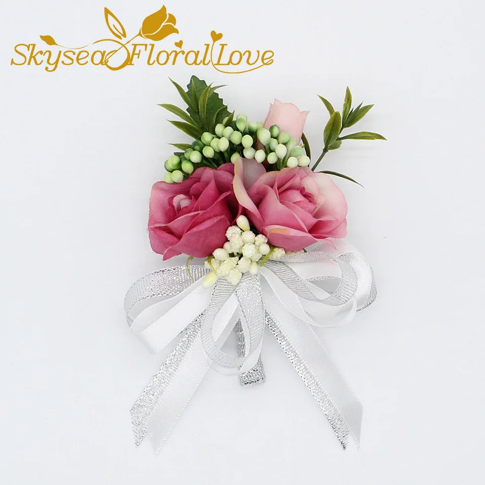 Pink 3 Boutonniere Новые Вечерние бутоньерки на выпускной жениха невесты с бантом дизайнерские Элегантные Свадебные цветы наручные корсаж-бутоньерка - Цвет: Pink 3 Boutonniere