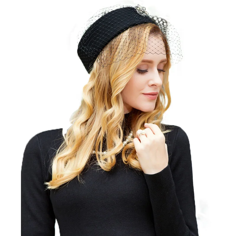 Женская шерстяная шляпка-Таблетка FS винтажная шляпка для церкви и торжественных
