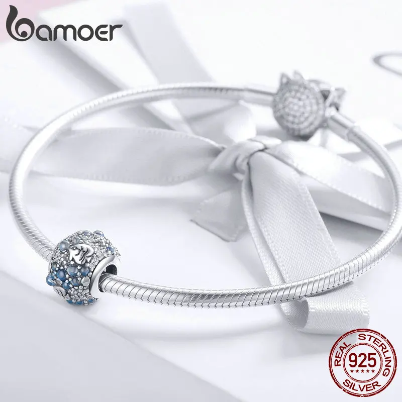 BAMOER, настоящий 925 пробы, серебряный, подводный мир, рыба, океан, бусины, кубические циркониевые амулеты, подходят для бусин, браслет, ювелирное изделие SCC932