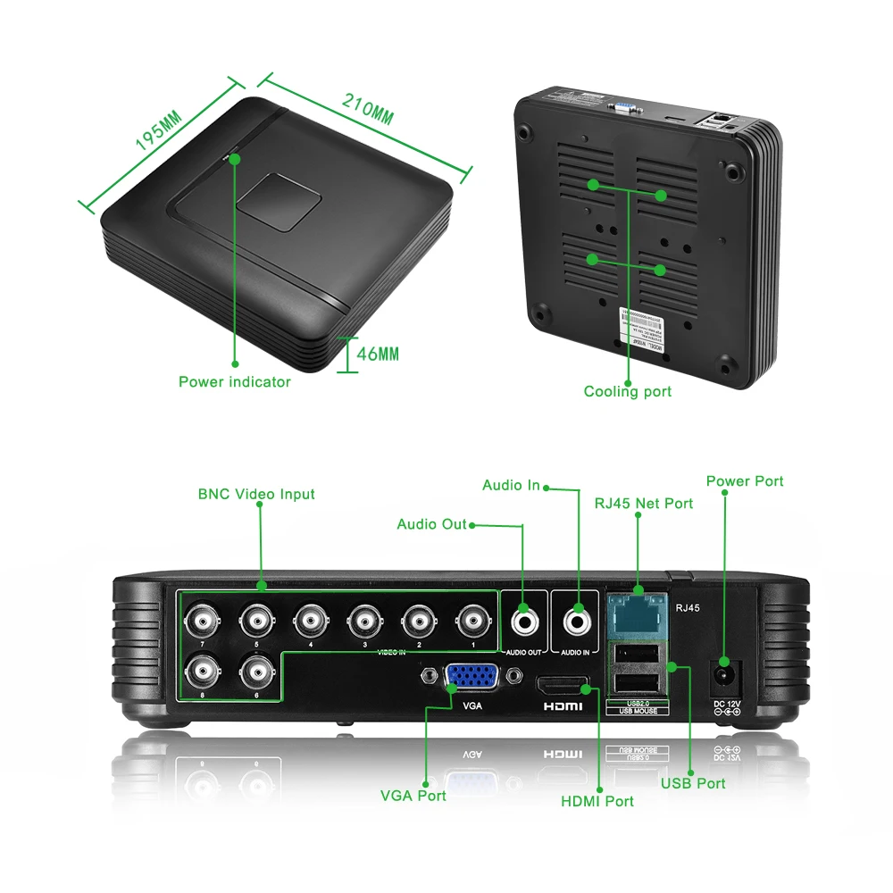 CCTV DVR 8CH 1080N TVI. CVI. AHD-NH 5в1 гибридный видеорегистратор безопасности NVR рекордер для аналоговой AHD ip-камеры обнаружения движения удаленный доступ