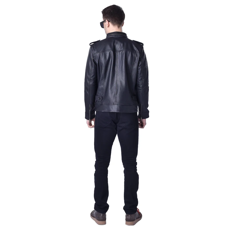 Мужская кожаная куртка из 100% натуральной воловьей кожи черная бомбер мужская