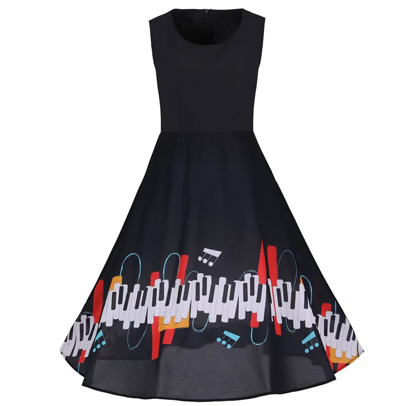 Плюс размер 4XL женское платье с музыкальным принтом Pin UP одежда Vestidos лето Ретро