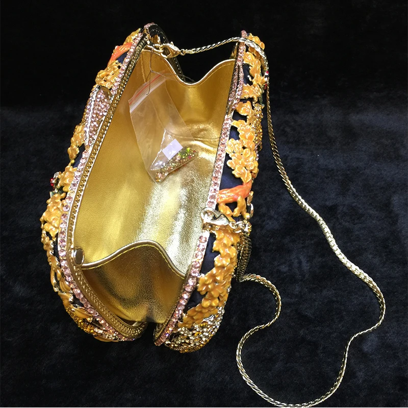 

2018 New Animal Crystal Evening Bag Black Clutch Yellow Women Party Purse Diamond Ladies Night Club Clutches Chain Shoulder Bags