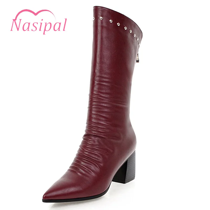 Nasipal классические модные Украшенные стразами женские ботинки до середины икры с