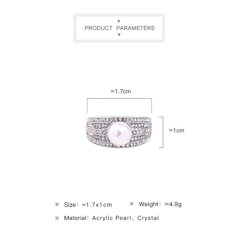 Женские кольца серебряного цвета с искусственным жемчугом прозрачные широкие